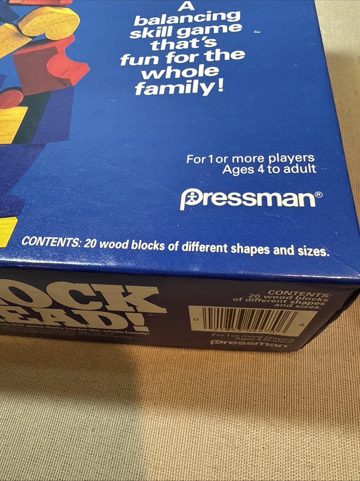 Vintage 1992 Pressman Blockhead Game Complete Wooden Blocks Original Box