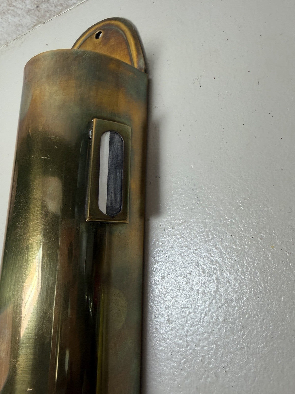 Vintage Solid Brass Wall Mount Match Holder Box Long Handle Candle Snuffer 12"