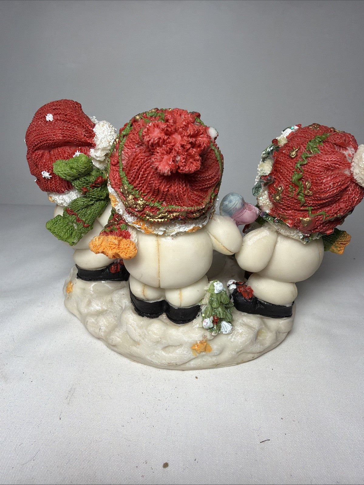 Snowman Votive Candle Holder 3 Snowmen Holiday Decor 4 1/2 tall