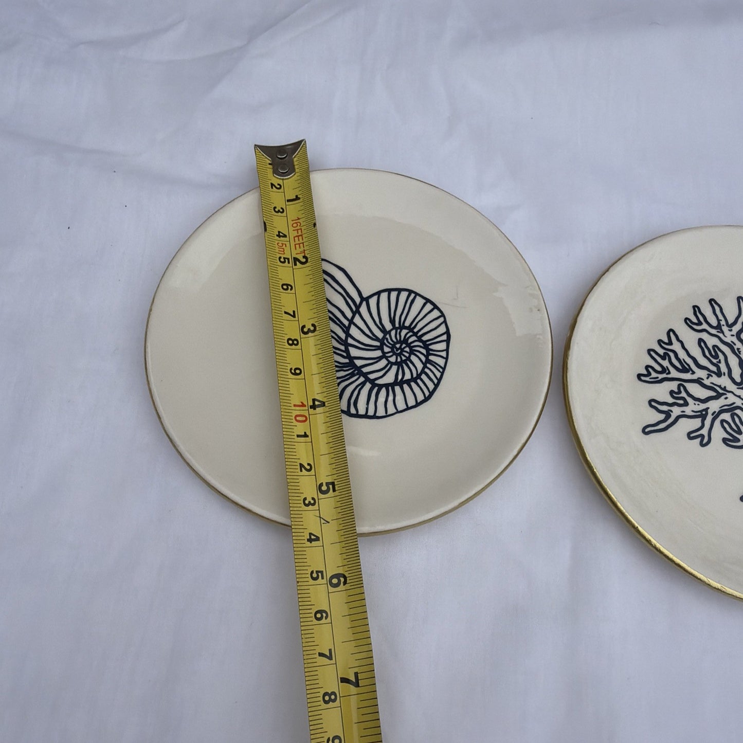 Nautical Ceramic Plates Set 2 Small Decorative Shell Ocean Theme 5.5"