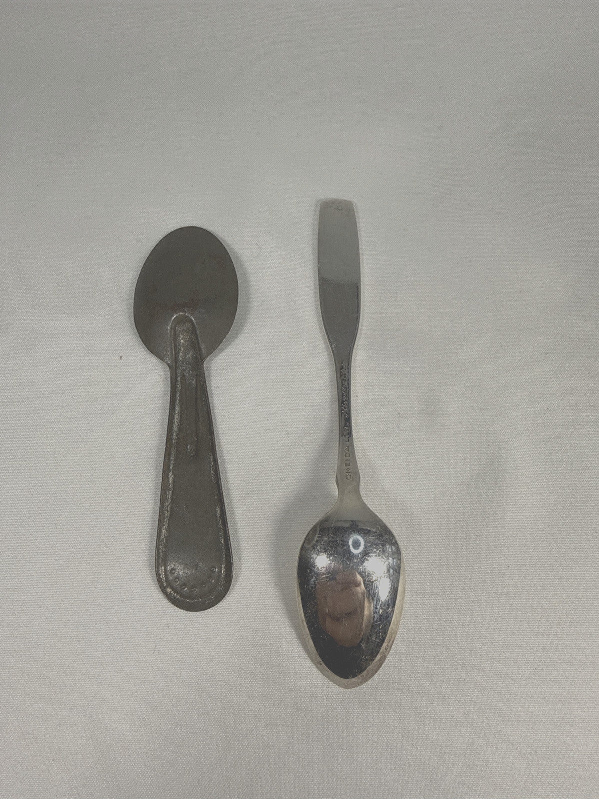 Vintage Tin ICE CREAM TASTING SPOON Tinwear Memorabilia + Mini Medical Spoon