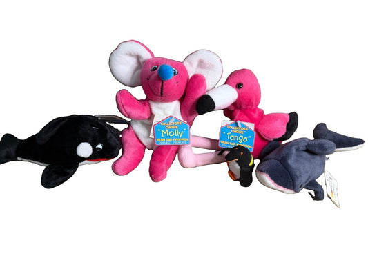 Vintage DanDee Pebble Pets Killer Whale Molly Mouse Plush Set of 4 Animals