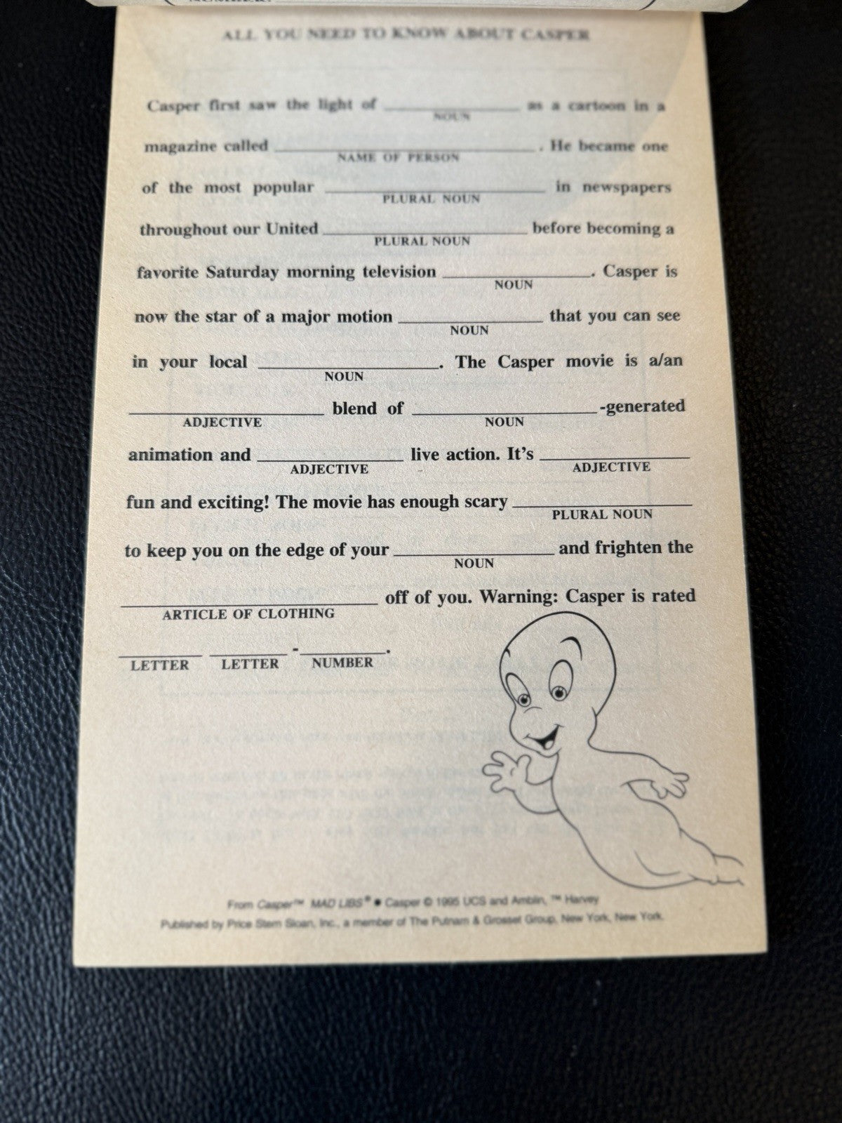 Vintage Casper The Friendly Ghost Books Comics Mad Libs Card Game Bundle