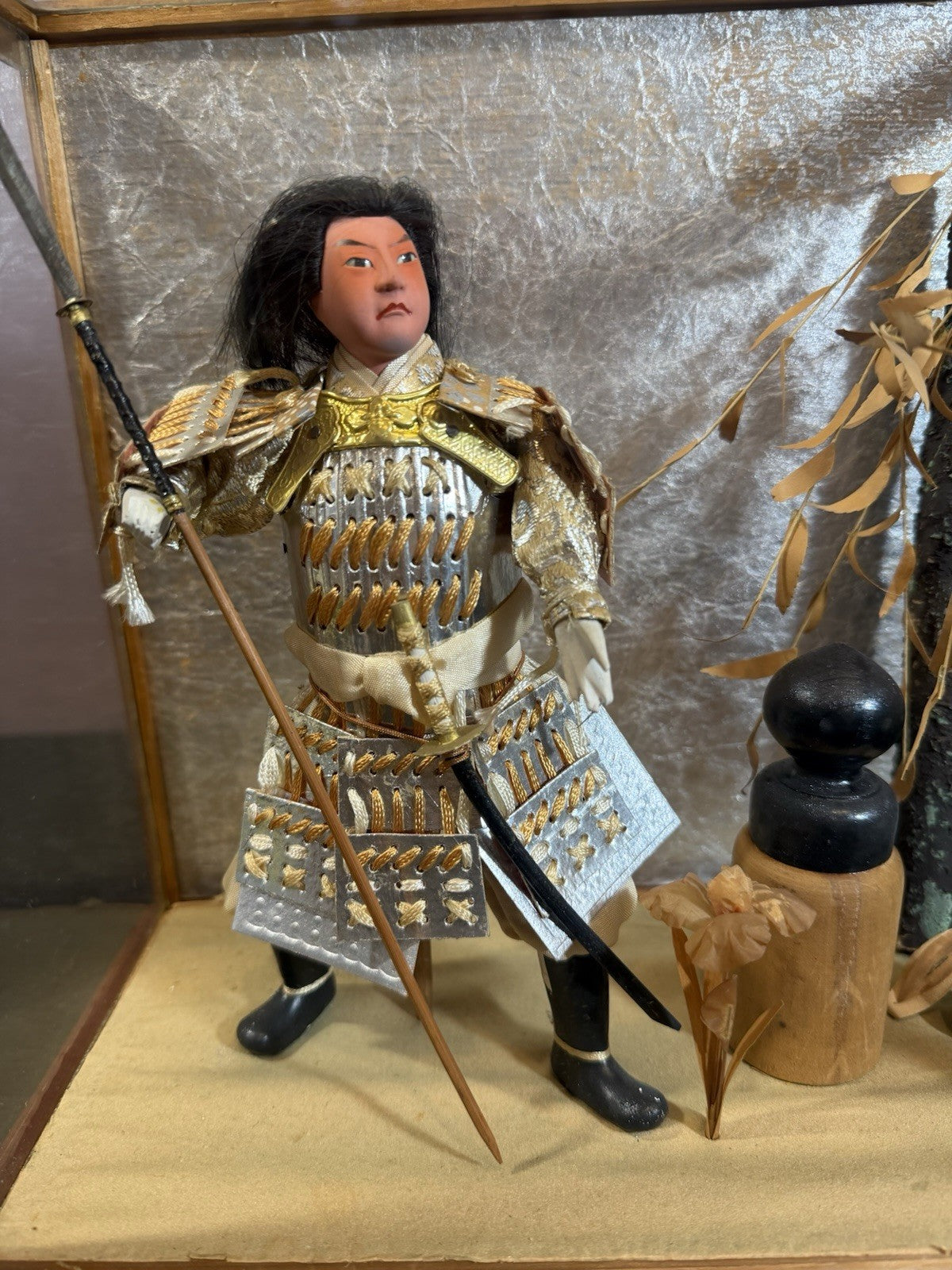 Authentic Japanese Musha Ningyo Warrior Doll Glass Case Samurai Figure