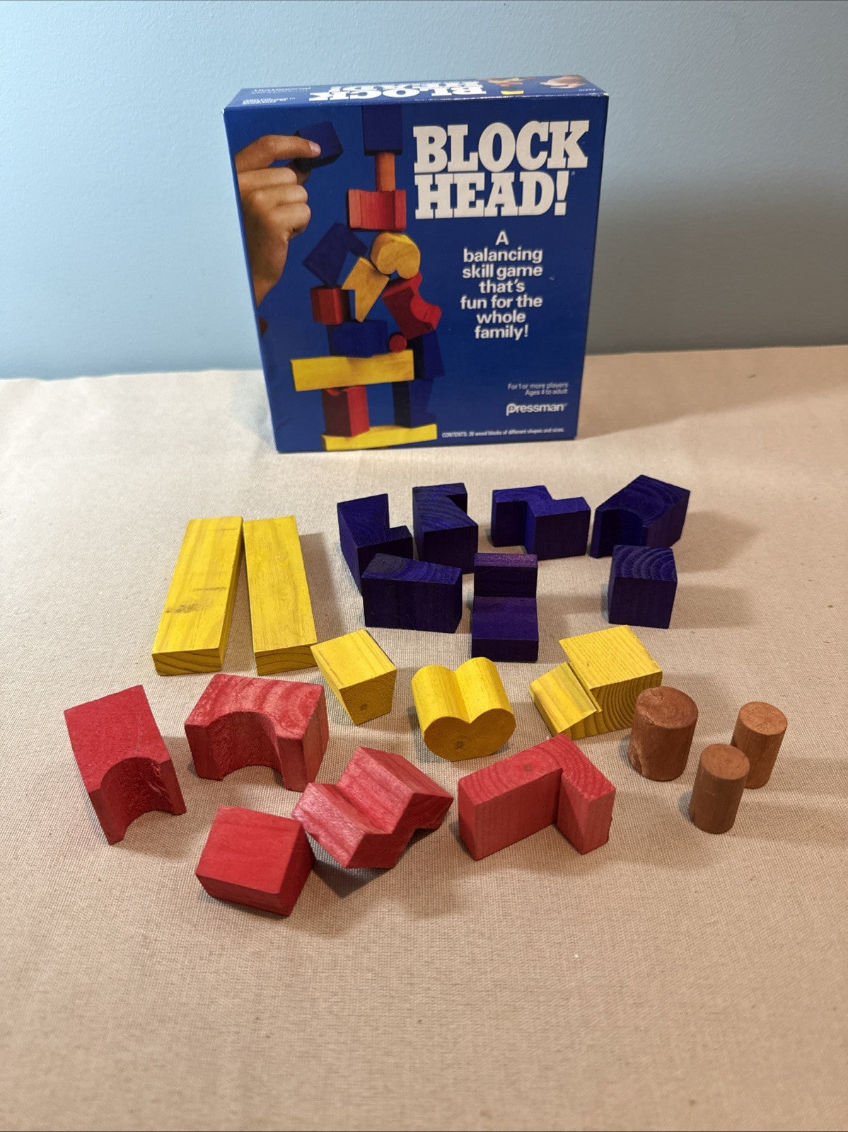 Vintage 1992 Pressman Blockhead Game Complete Wooden Blocks Original Box