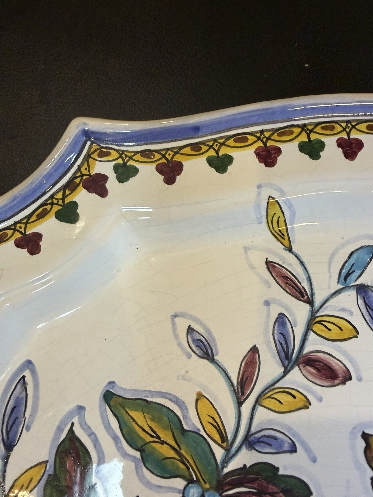 Vintage Berardos Portugal Hand Painted Floral Ceramic Platter Serving Tray