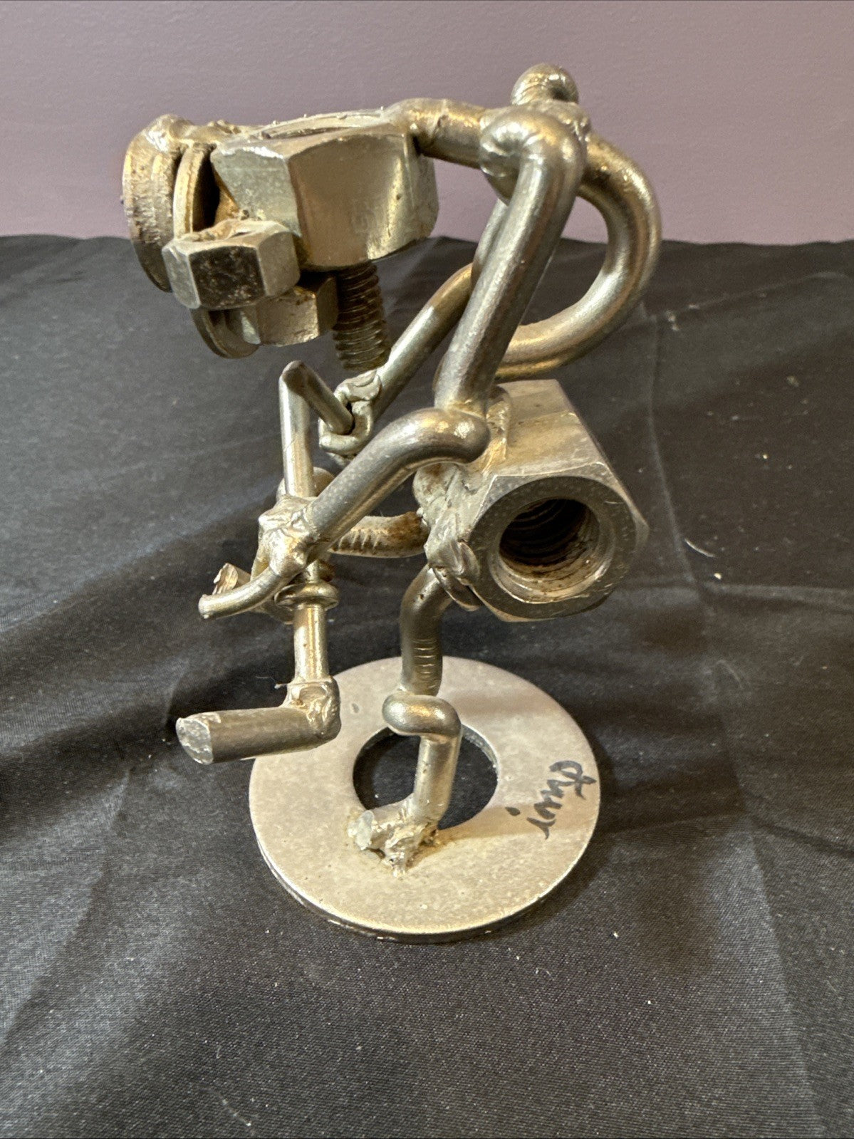 Vintage Nuts and Bolts Handmade Sculpted Metal Golfer Figurine, Set Of 2