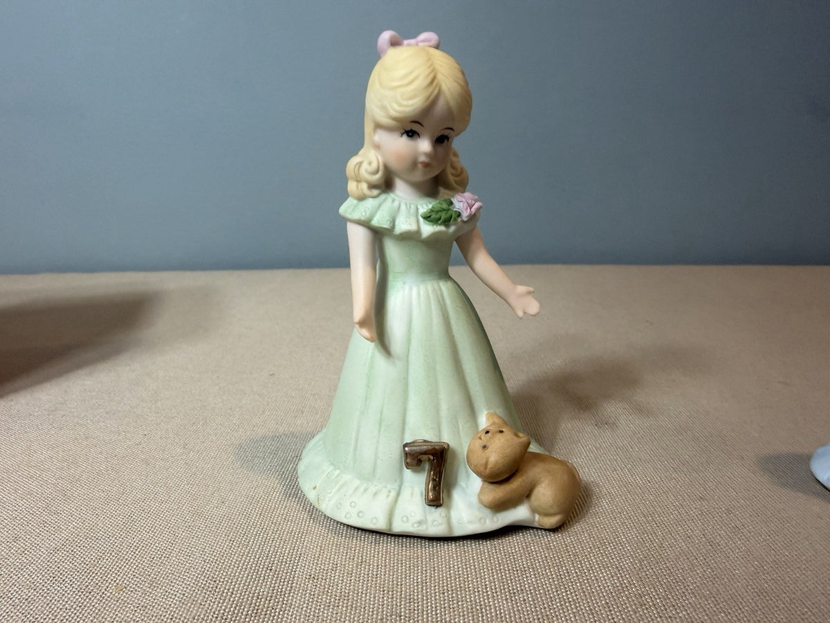 Enesco Growing Up Birthday Girls Figurines Age 2 & Age 7 Blonde with Boxes 1981