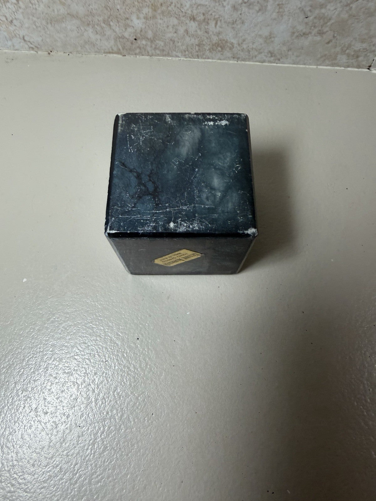Vintage Hand Carved Black Alabaster Stone Cube Paperweight Italy 2.5" Desk