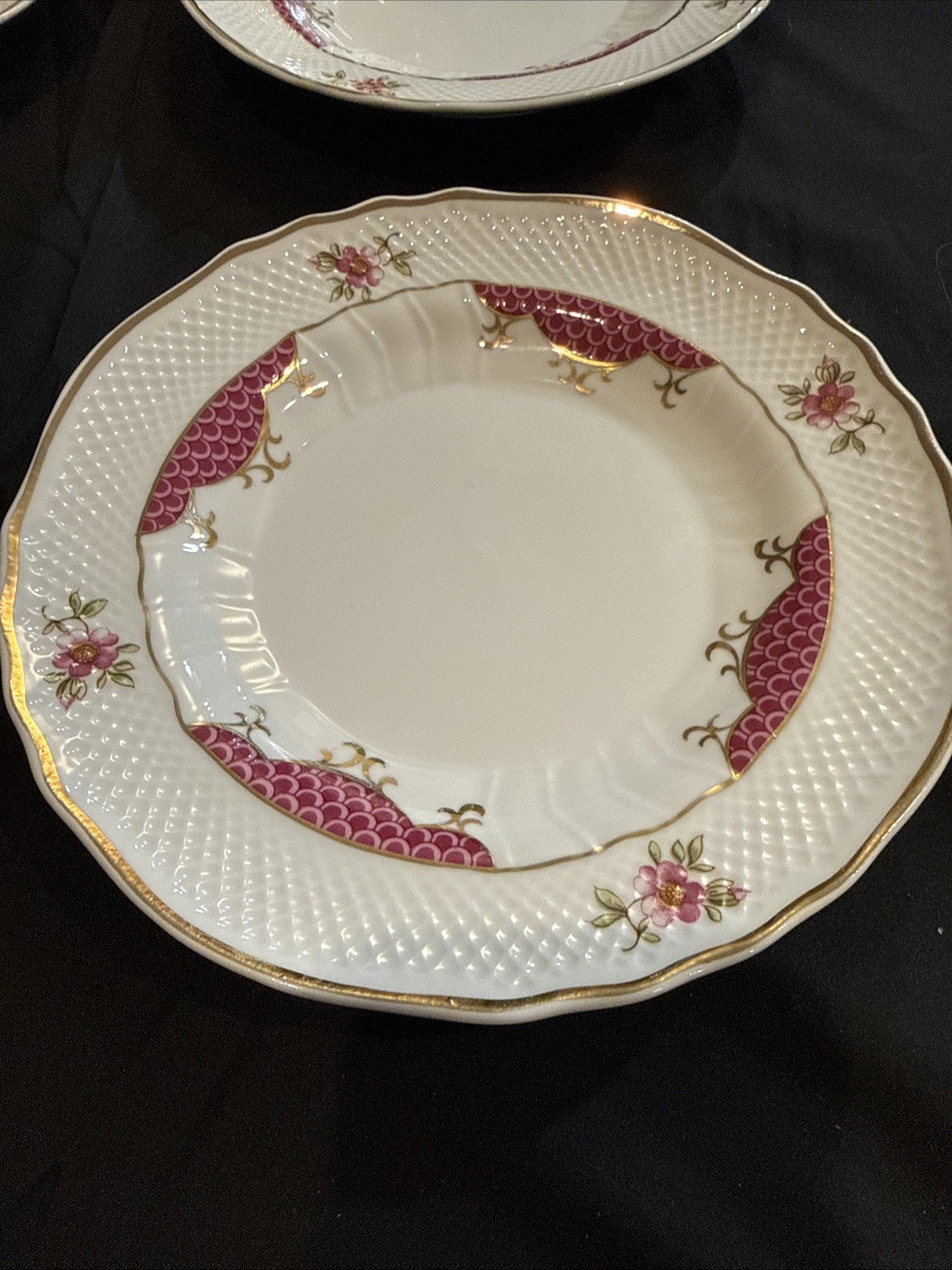 Hollóházi Henriett Pattern Cake Plate Set of 6 w/Matching Serving Tray Hungary