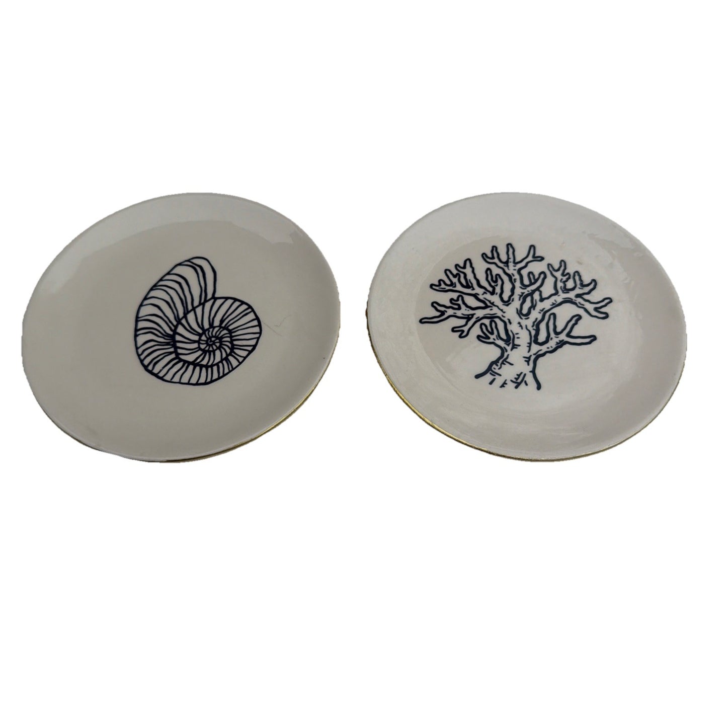Nautical Ceramic Plates Set 2 Small Decorative Shell Ocean Theme 5.5"
