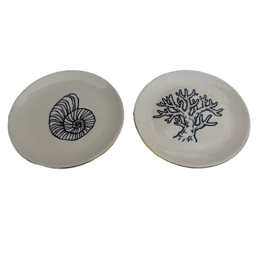 Nautical Ceramic Plates Set 2 Small Decorative Shell Ocean Theme 5.5"