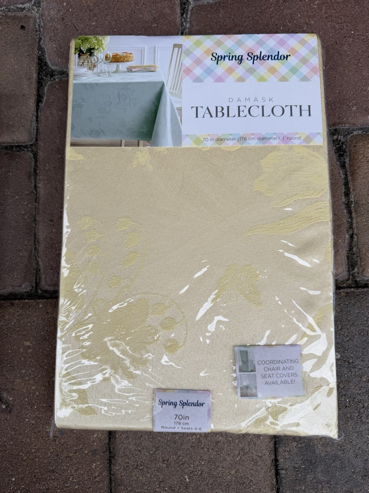 Town Country Spring Splendor Butter Yellow Damask Tablecloth 4 Napkins Vintage