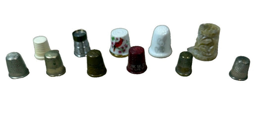 Vintage Thimbles Porcelain Metal Carved Stone Sewing Collection Assorted 11 pcs
