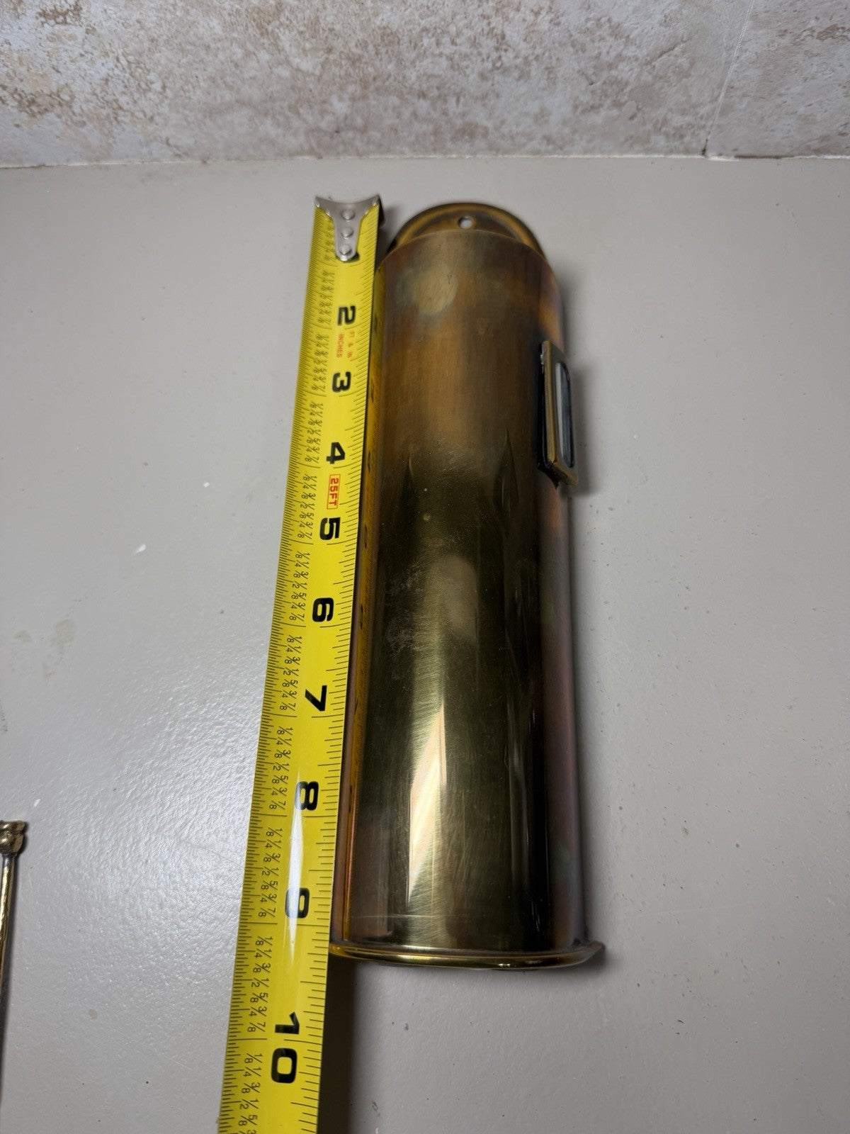 Vintage Solid Brass Wall Mount Match Holder Box Long Handle Candle Snuffer 12"