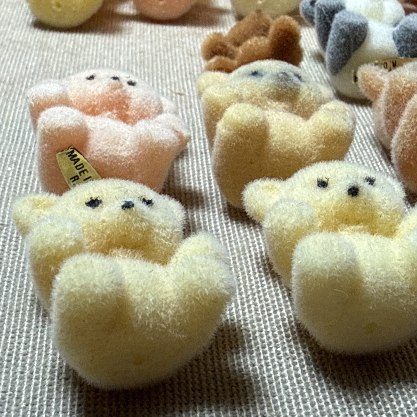 Vintage Mini Flocked Teddy Bear Lot of 22 Pastel 1" Miniature Craft Figure
