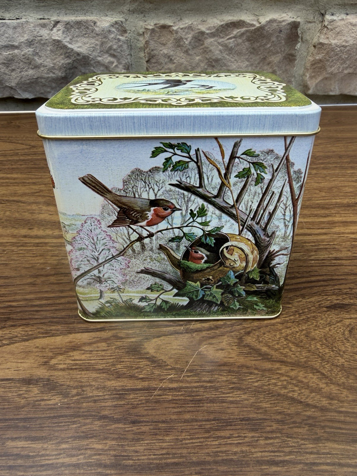 Vintage England Nesting Tin Set Birds Teapot Boot Squirrel 3 Piece Tin Lot