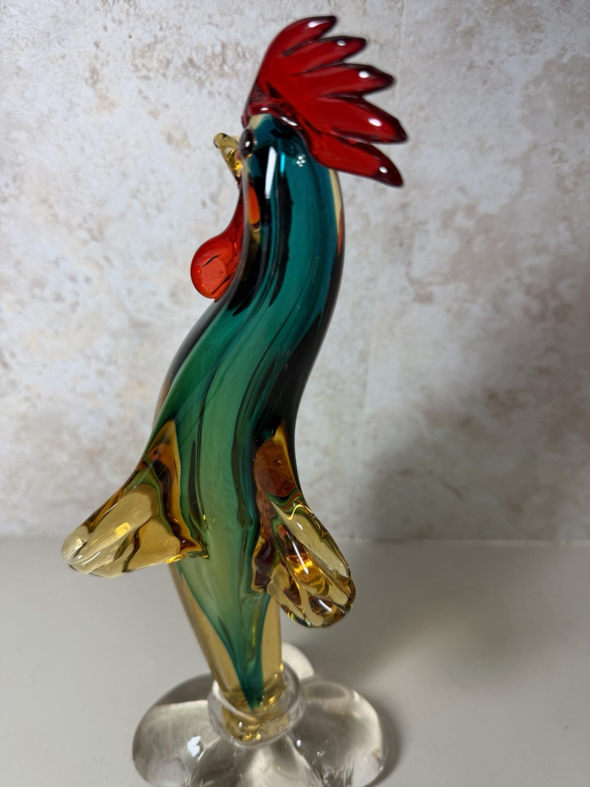 Vintage Murano Style Art Glass Rooster Duck Figurine Set Hand Blown Italy Pair