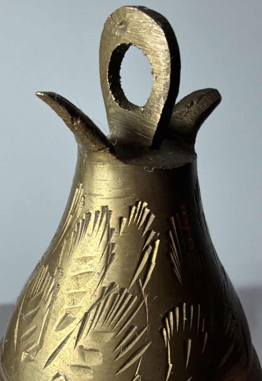 Vintage Etched Indian Brass Bell and Incense Ceremonial/Meditation Implements
