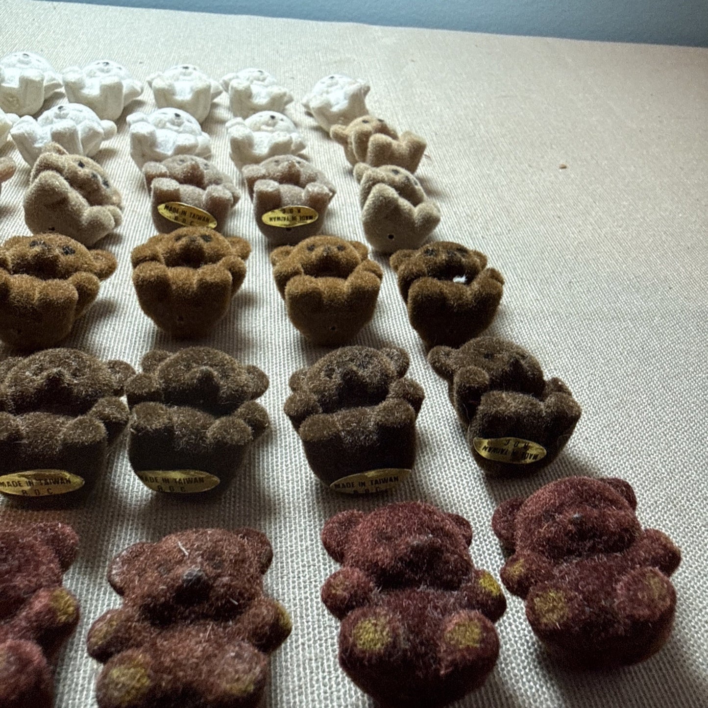 55 Flocked Miniature Teddy Bears White Brown Tan Vintage Crafting Minis Dioramas