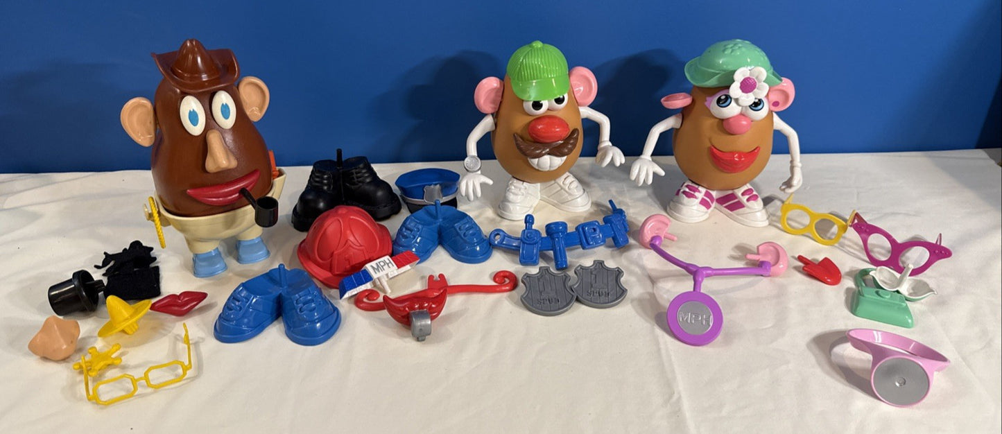 Vintage 1980s Mr Mrs Potato Head Lot 60 Pieces Cowboy Police Medical Accessories
