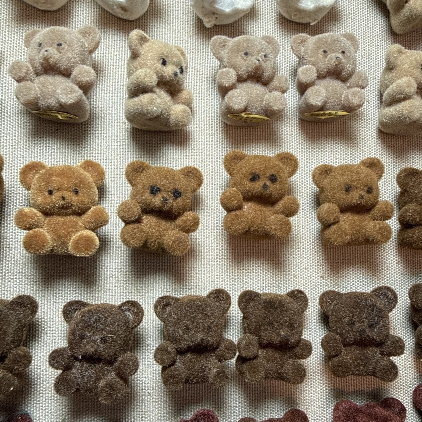 55 Flocked Miniature Teddy Bears White Brown Tan Vintage Crafting Minis Dioramas