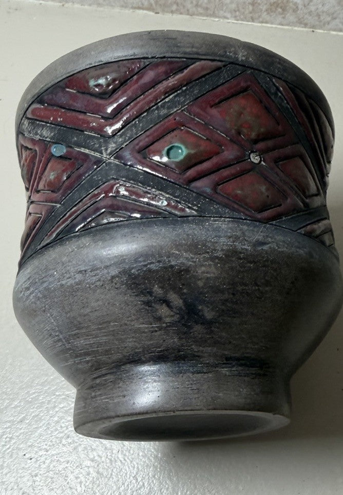 Vintage West German Art Pottery Bowl Fat Lava Style Geometric Relief Planter