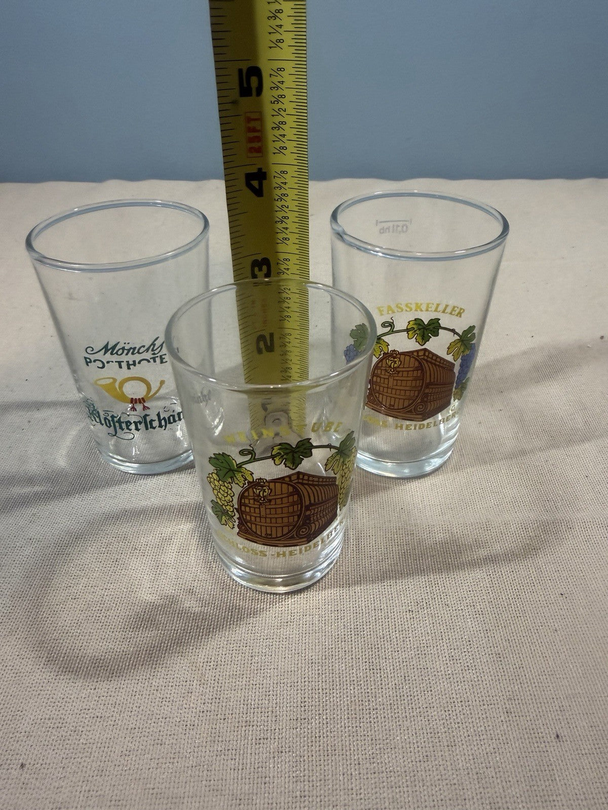 Vintage German Heidelberg Beer Wine Tasting Glasses Set 3 0.1 Liter