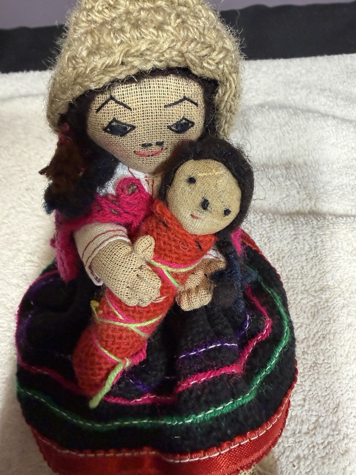 Peruvian Textile Doll Mother Baby Handmade Folk Art Collectible