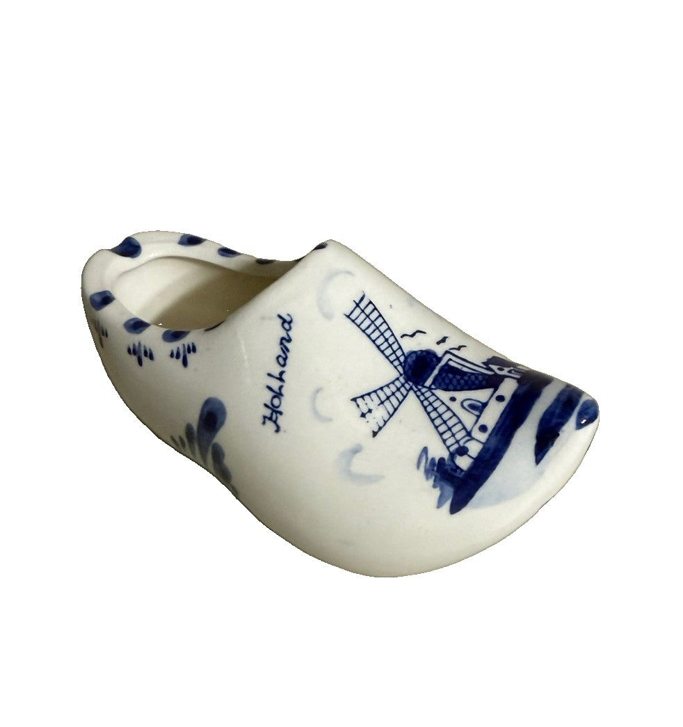 Vintage Hand Painted Delft Blue Ceramic Clog Holland Shoe Planter Vase