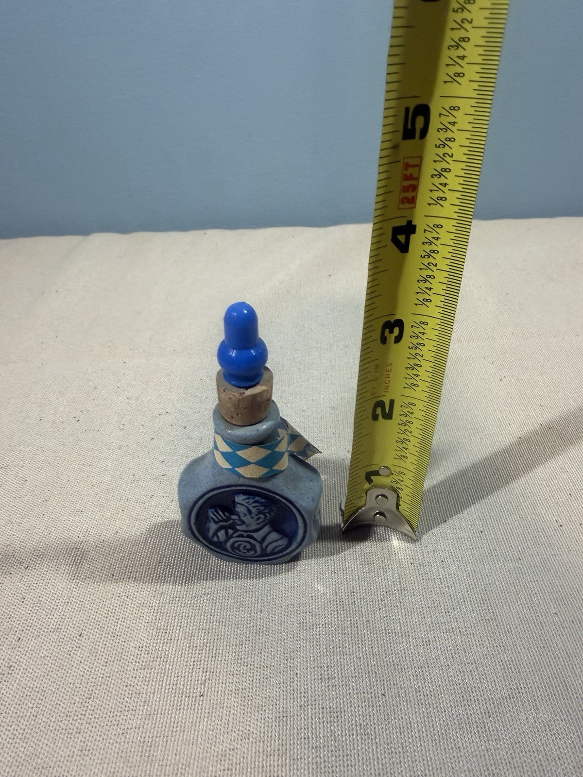 Vintage German Stoneware Schnalzlerfranzl Snuff Bottle Cobalt Blue Stopper