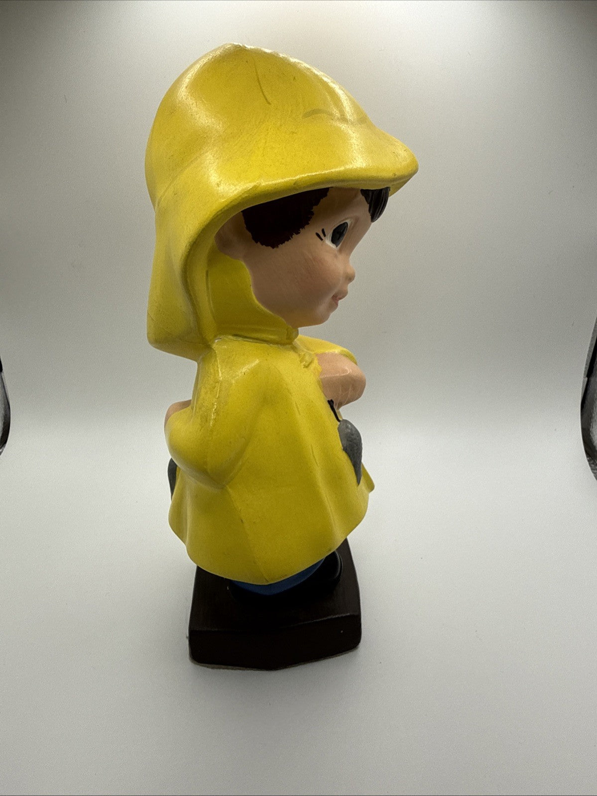 Vintage 1971 Ceramic Fishing Boy & Girl In Yellow Rain Coats So Cute!