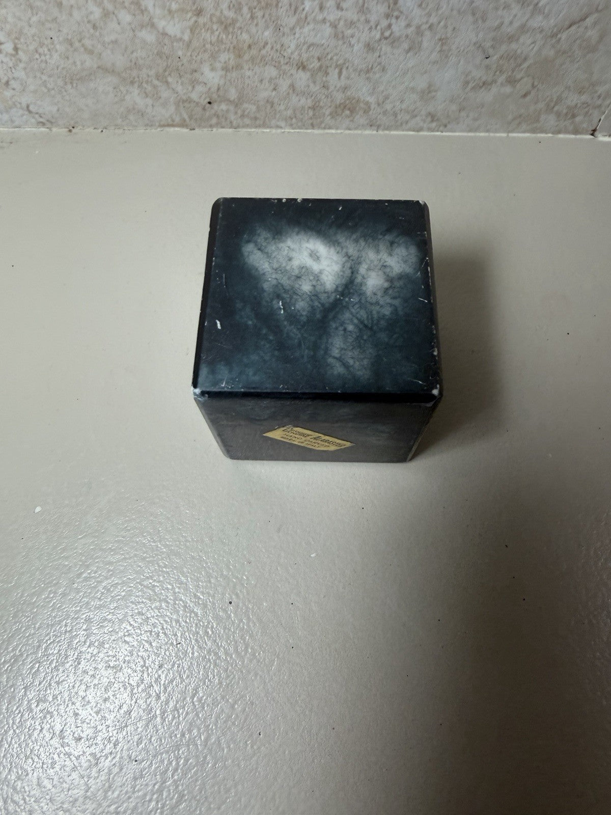 Vintage Hand Carved Black Alabaster Stone Cube Paperweight Italy 2.5" Desk
