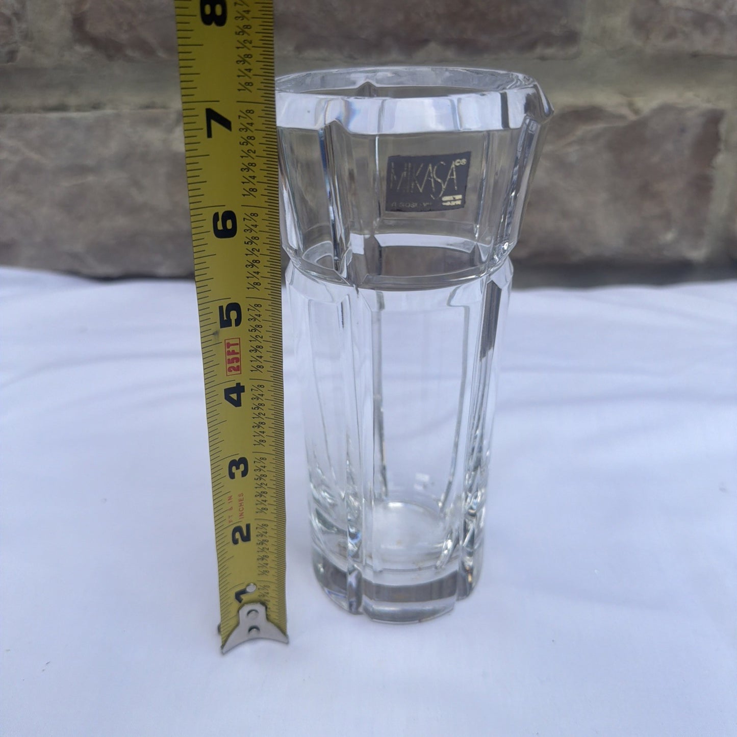 Vintage Mikasa Cut Crystal Vase Heavy Geometric Panel Block Flower Vase 10"