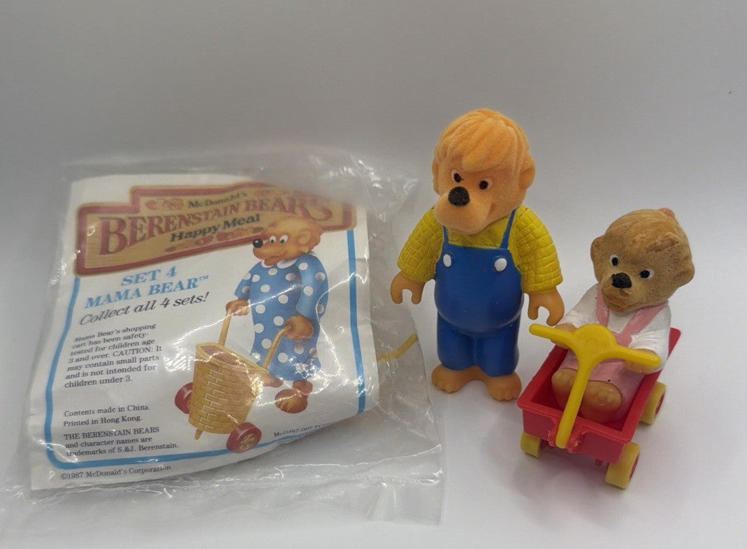 Vintage Berenstain Bears McDonalds Happy Meal Figures Shopping Cart Toy Set 1987