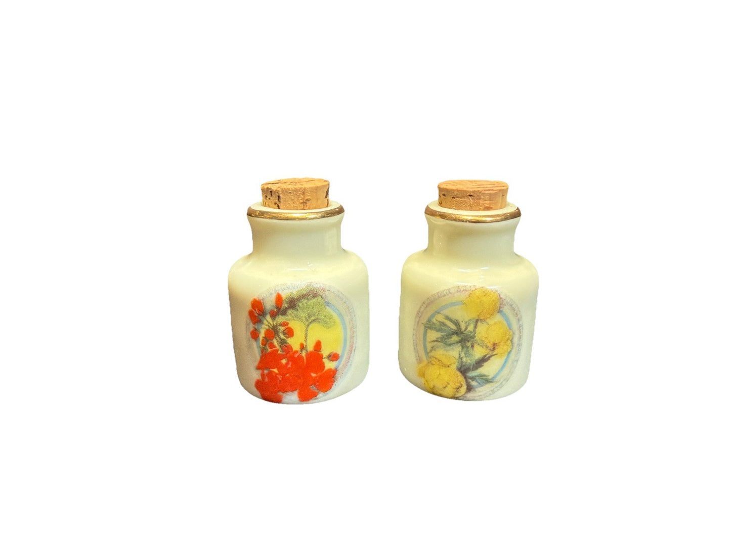 1987 Enesco Miniature Potpourri Bottles Set Floral Ceramic Corks 2"