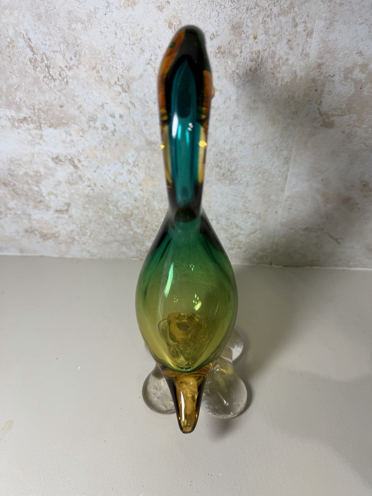 Vintage Murano Style Art Glass Rooster Duck Figurine Set Hand Blown Italy Pair