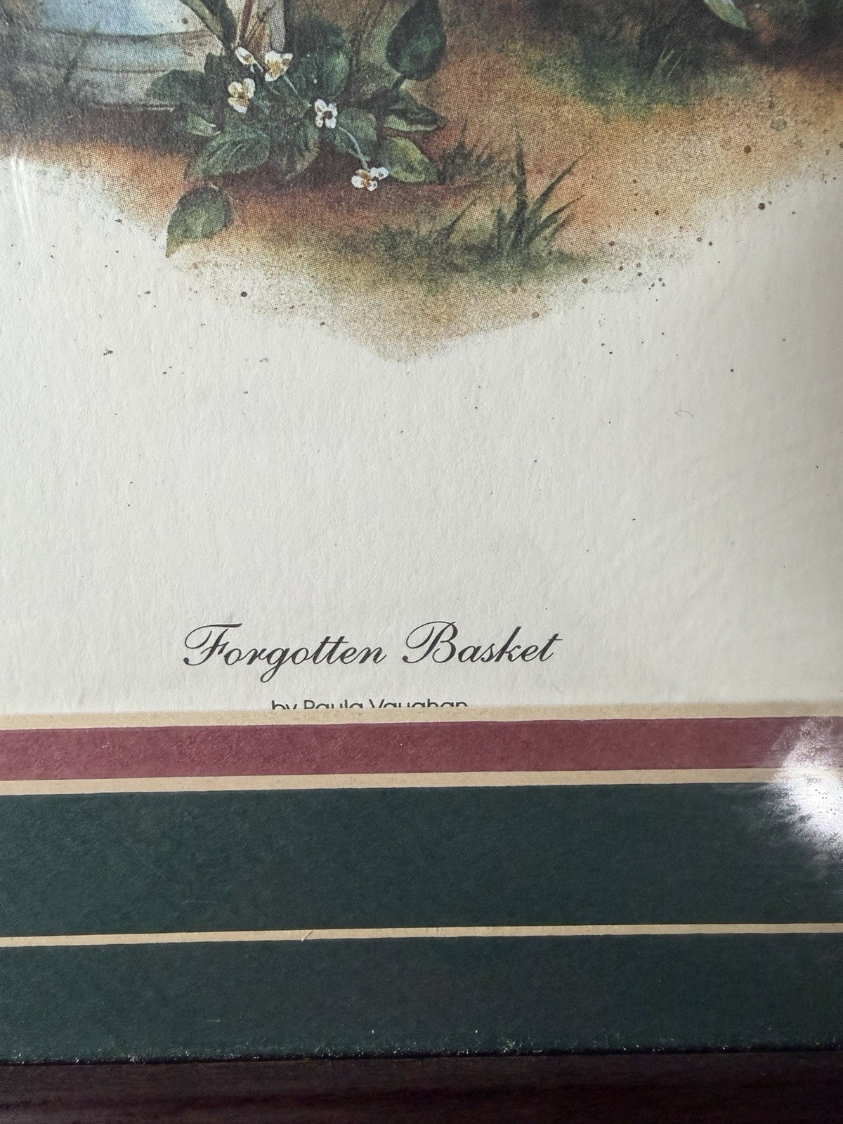 Vintage Paula Vaughan 2 Framed Floral Prints "Forgotten Basket" & "Cherished