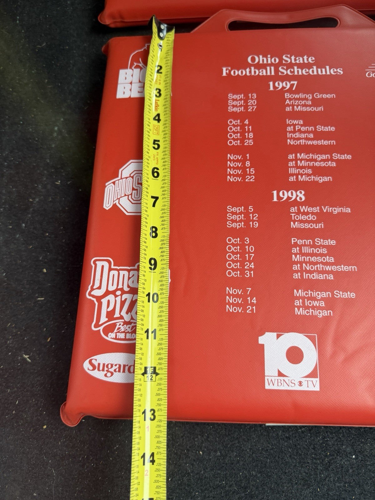 VintageOhio State Buckeyes Stadium Seat Cushions Pair 1997 1998 Football Schedu