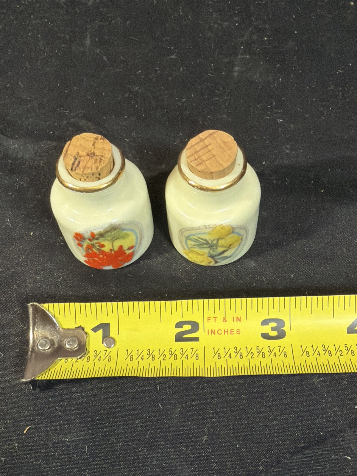 1987 Enesco Miniature Potpourri Bottles Set Floral Ceramic Corks 2"