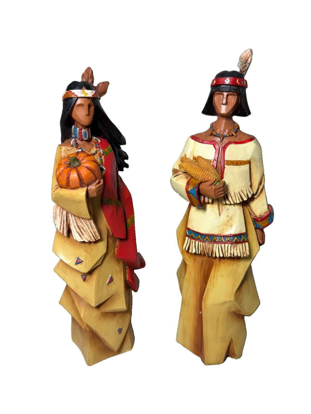Vintage Pacific Rim Cubist Native American Man Woman Resin Sculpture Pair