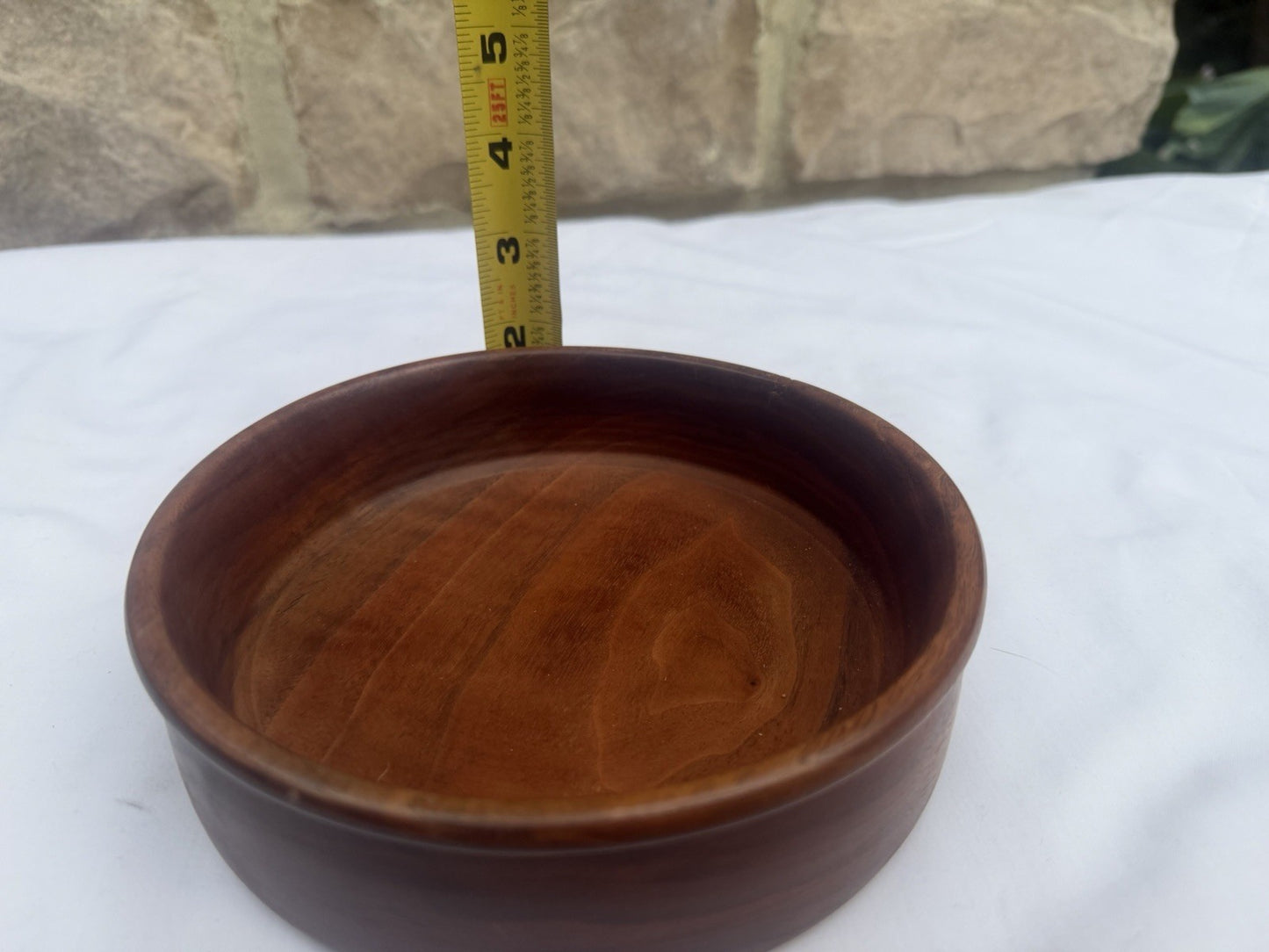 Vintage Signed R Clark Hand Turned Walnut Wood Bowl Mid Century Handmade 7"