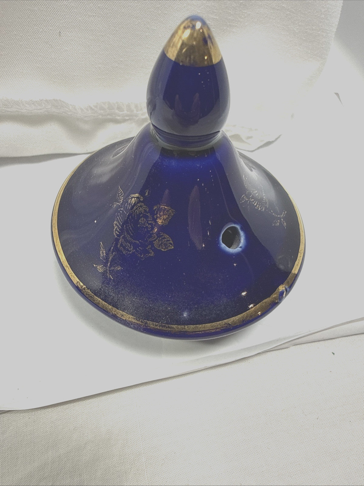 Vintage Hall Blue Ceramic Teapot Gold Trim Floral Mid Century Style
