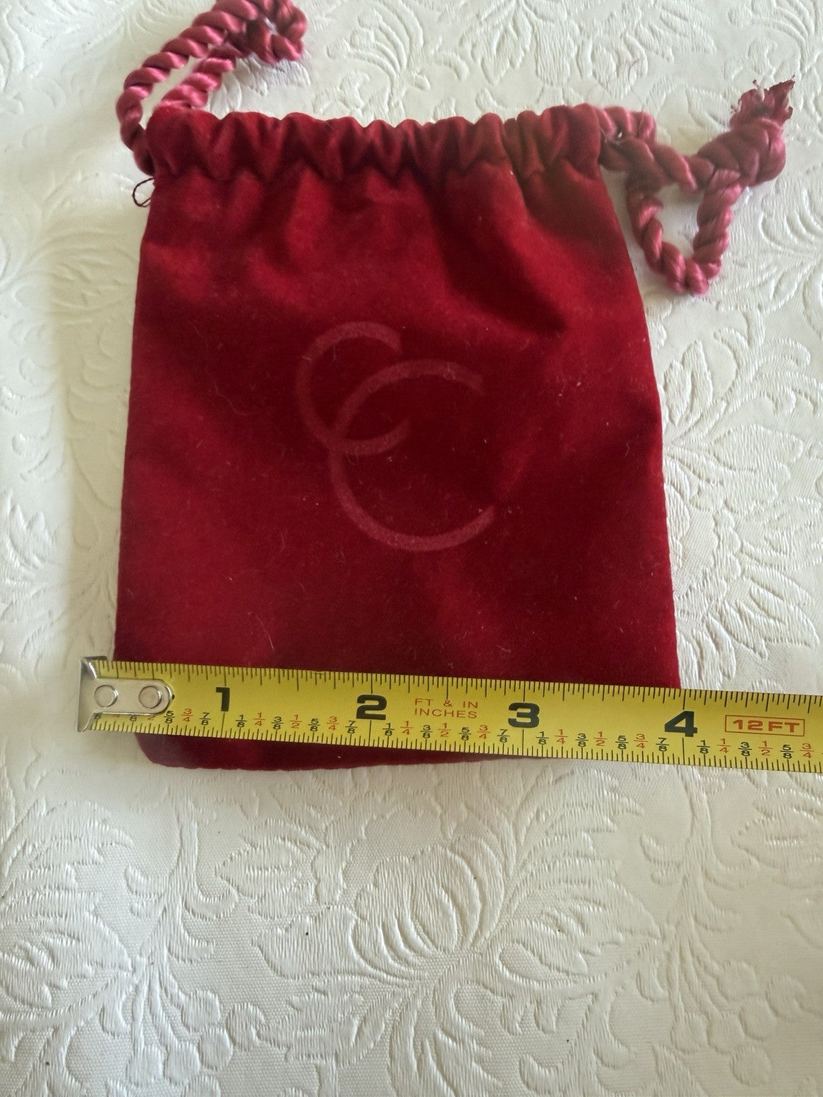 Lot of 2 Chanel Vintage Red Velvet Jewelry Pouches Drawstring Gift Bags CC
