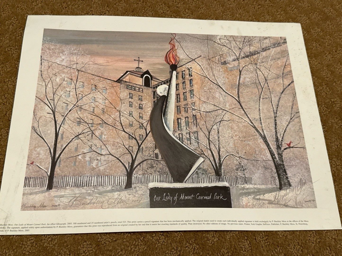 P Buckley Moss Humility of Mount Carmel Park 2005 Lithograph Limited Edition 500