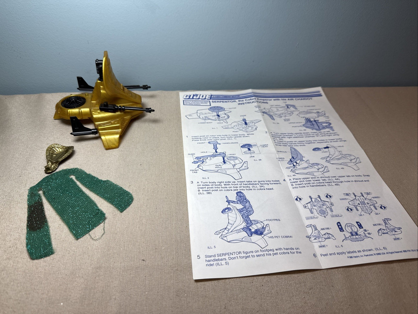 Vintage GI Joe ARAH Serpentor Air Chariot Vehicle Parts Instructions Hasbro Inco