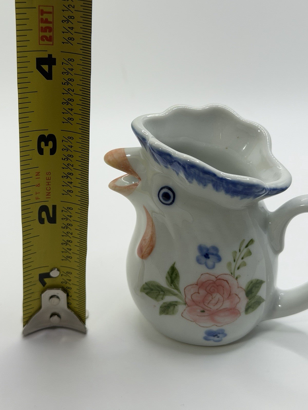 Vintage Andrea by Sadek Chicken Mini Creamer Pitcher with Floral Design 3.25"