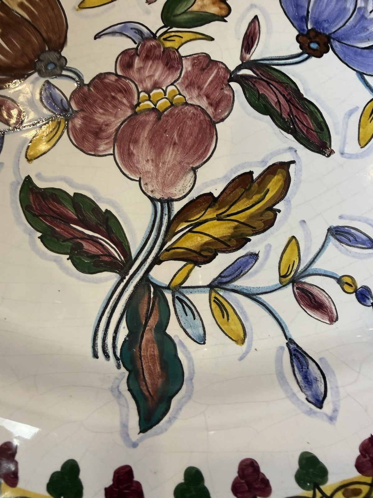 Vintage Berardos Portugal Hand Painted Floral Ceramic Platter Serving Tray