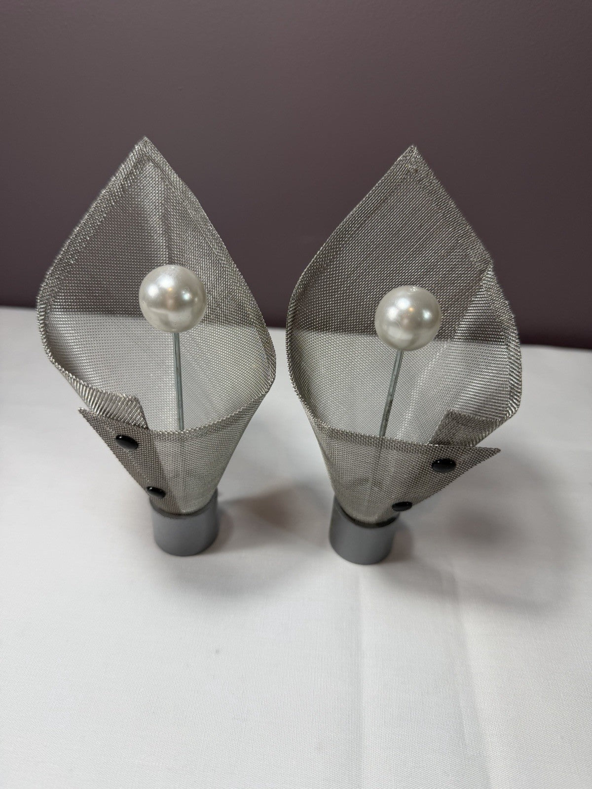 IKEA Index Luftig Curtain Rod Finials Set of 2 Silver Wire Mesh Calla Lily Decor