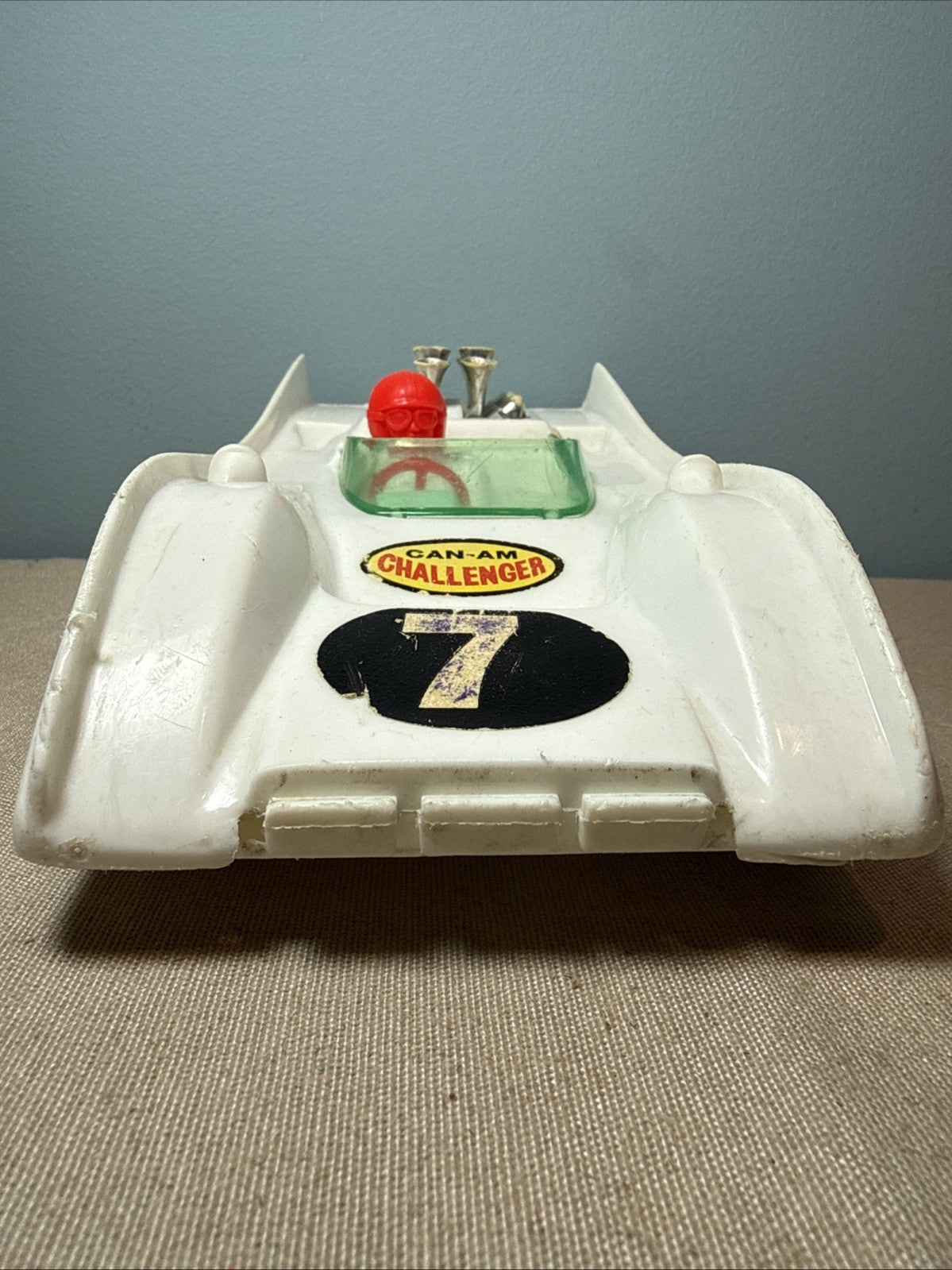Vintage Bergman MFG Can Am Challenger Race Car No 7 Plastic Toy 1970 White